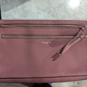Coach Large Bleeker Clutch-Dusty Rose with Silver Accents